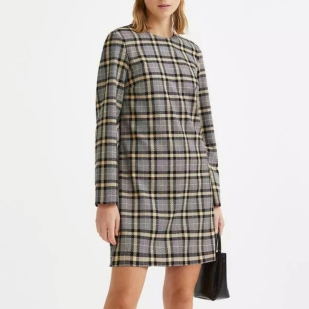 H&M Black Yellow Plaid Long Sleeve Preppy Clueless‎ Mini Swing Dress Size Medium